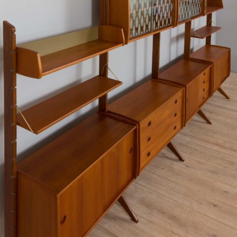 22122 Teak free standing 4 bay Ergo wall unit by John Texmon and Einar Blindheim, Norway 1960s-44 Teak free standing bay Ergo wall unit by John Texmon and Einar Blindheim Norway s
