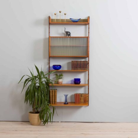 22123 Scandinavian teak Ergo one bay wall unit with glass cabinet, Norway 1960s-1 Scandinavian teak Ergo one bay wall unit with glass cabinet Norway s
