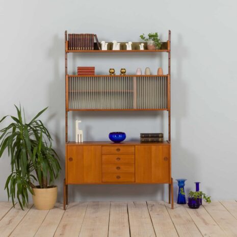 22119 Scandinavian free standing Ergo wall unit with sideboard and glass cabinet , Norway 1960s-1 Scandinavian free standing Ergo wall unit with sideboard and glass cabinet Norway s