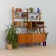 Scandinavian bay teak wall unit with a bar cabinet and brass details kleppen ingolf boben