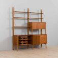 Scandinavian bay teak wall unit with a bar cabinet and brass details kleppen ingolf boben