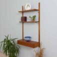 Danish mid century teak wall unit with a console and two shelves s