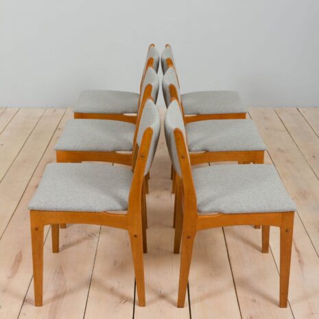 22140 Set of 6 oak dining chairs by Uldum Mobelfabrik in grey wool upholstery, Denmark 1960s-11 Set of oak dining chairs by Uldum Mobelfabrik in grey wool upholstery Denmark s