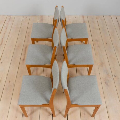 22140 Set of 6 oak dining chairs by Uldum Mobelfabrik in grey wool upholstery, Denmark 1960s-13 Set of oak dining chairs by Uldum Mobelfabrik in grey wool upholstery Denmark s