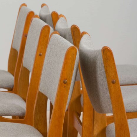 22140 Set of 6 oak dining chairs by Uldum Mobelfabrik in grey wool upholstery, Denmark 1960s-14 Set of oak dining chairs by Uldum Mobelfabrik in grey wool upholstery Denmark s