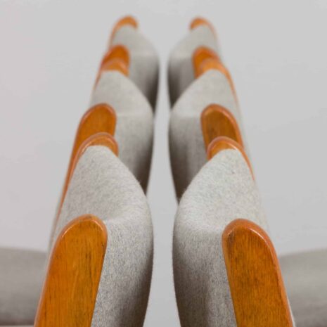 22140 Set of 6 oak dining chairs by Uldum Mobelfabrik in grey wool upholstery, Denmark 1960s-15 Set of oak dining chairs by Uldum Mobelfabrik in grey wool upholstery Denmark s
