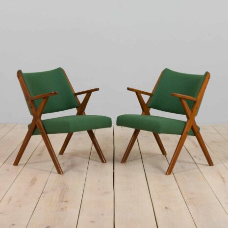 22180 Para foteli Dal Vera model 3011 z zielonej wełny wykonanych przez Colegoano Italia, lata 1950-3 Para foteli Dal Vera z zielonej wełny wykonanych przez Colegoano Italia s