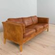 Mogens Hansen mid century cognac aniline buffalo lather sofa Denmark s