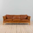 Mogens Hansen mid century cognac aniline buffalo lather sofa Denmark s