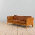 Mogens Hansen mid century cognac aniline buffalo lather sofa Denmark s