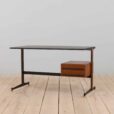 Italian vintage free standing teak desk with black metal supports s
