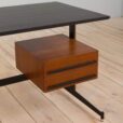 Italian vintage free standing teak desk with black metal supports s