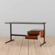 Italian vintage free standing teak desk with black metal supports s