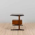 Italian vintage free standing teak desk with black metal supports s