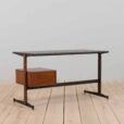 Italian vintage free standing teak desk with black metal supports s