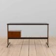 Italian vintage free standing teak desk with black metal supports s