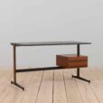 Italian vintage free standing teak desk with black metal supports s