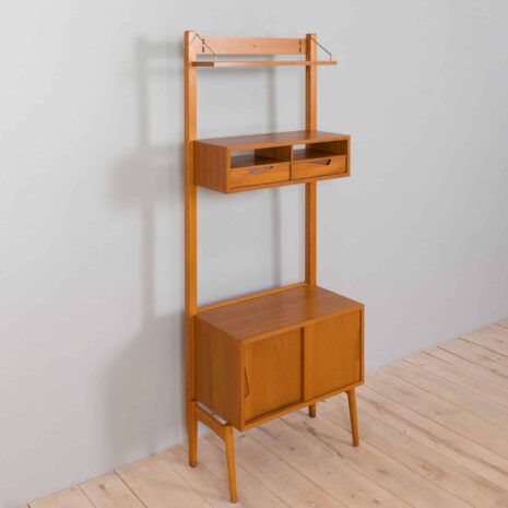 22128 Scandinavian mid century Rival one bay wall unit with drawers cabinet in teak by Kjael Riis for Brødrene Jåtog Møbelfabrikk UWAGA NIE MA U, U DO SESJI POŻYCZONE Z 21430-9 Scandinavian mid century Rival one bay wall unit with drawers cabinet in teak by Kjael Riis for Brodrene Jatog Mobelfabrikk UWAGA NIE MA U U DO SESJI POZYCZONE Z