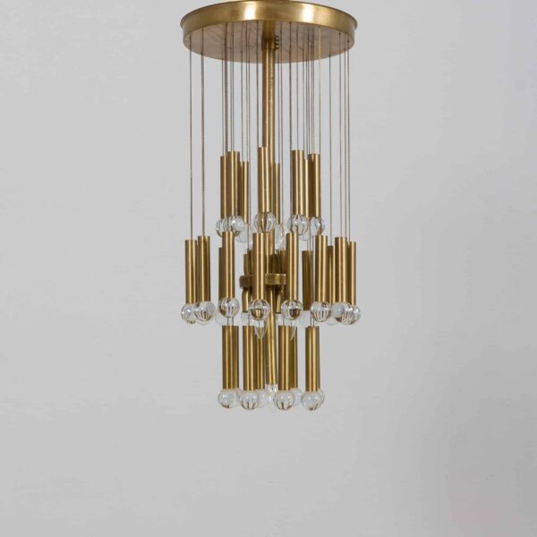 Big Italian brass chandelier with glass sphere shades s