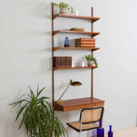 22159 Kai Kristiansen home office teak wall unit with a desk and 4 modular shelves, FM Mobler, Denmark 1960s-3 Kai Kristiansen home office teak wall unit with a desk and modular shelves FM Mobler Denmark s
