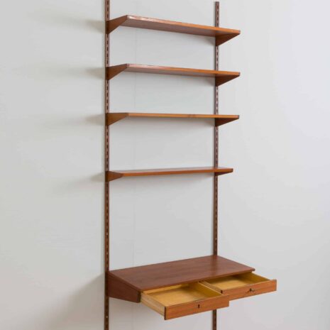22159 Kai Kristiansen home office teak wall unit with a desk and 4 modular shelves, FM Mobler, Denmark 1960s-7 Kai Kristiansen home office teak wall unit with a desk and modular shelves FM Mobler Denmark s