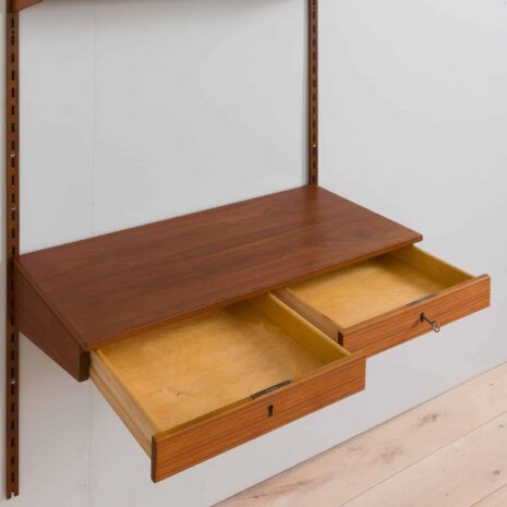 22159 Kai Kristiansen home office teak wall unit with a desk and 4 modular shelves, FM Mobler, Denmark 1960s-8 Kai Kristiansen home office teak wall unit with a desk and modular shelves FM Mobler Denmark s