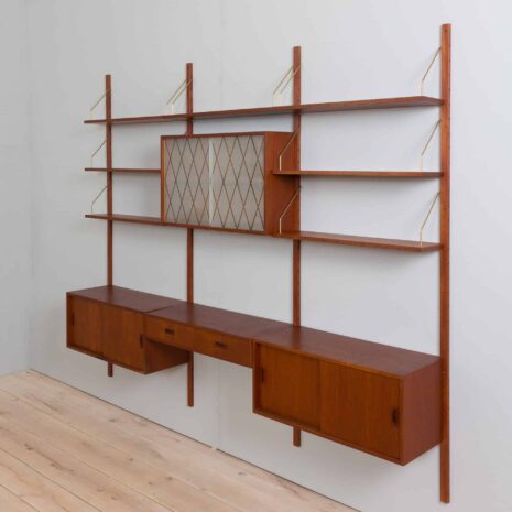 22164 Teak wall unit with 4 cabinets and modular shelving system by Sorensen Cadovius, Denmark 1960s-10 Teak wall unit with cabinets and modular shelving system by Sorensen Cadovius Denmark s