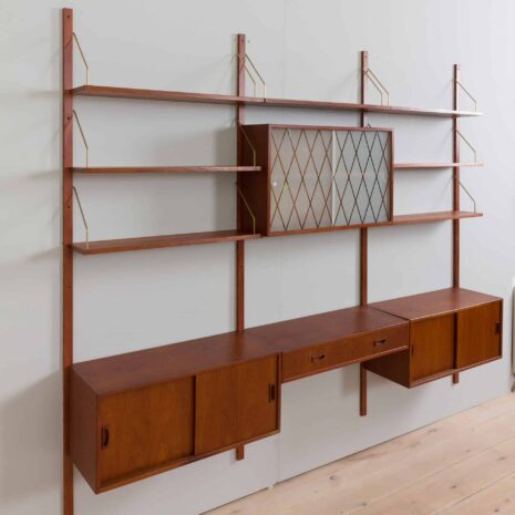 22164 Teak wall unit with 4 cabinets and modular shelving system by Sorensen Cadovius, Denmark 1960s-11 Teak wall unit with cabinets and modular shelving system by Sorensen Cadovius Denmark s