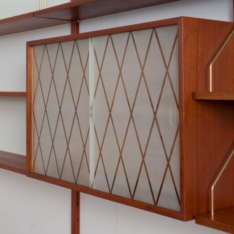22164 Teak wall unit with 4 cabinets and modular shelving system by Sorensen Cadovius, Denmark 1960s-14 Teak wall unit with cabinets and modular shelving system by Sorensen Cadovius Denmark s