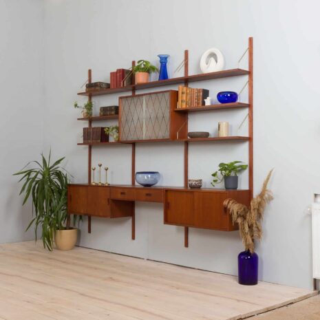 22164 Teak wall unit with 4 cabinets and modular shelving system by Sorensen Cadovius, Denmark 1960s-2 Teak wall unit with cabinets and modular shelving system by Sorensen Cadovius Denmark s