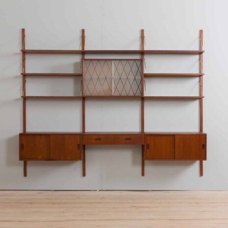 22164 Teak wall unit with 4 cabinets and modular shelving system by Sorensen Cadovius, Denmark 1960s-4 Teak wall unit with cabinets and modular shelving system by Sorensen Cadovius Denmark s