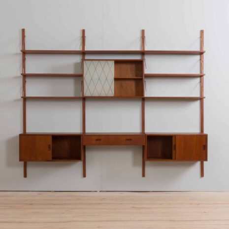 22164 Teak wall unit with 4 cabinets and modular shelving system by Sorensen Cadovius, Denmark 1960s-5 Teak wall unit with cabinets and modular shelving system by Sorensen Cadovius Denmark s