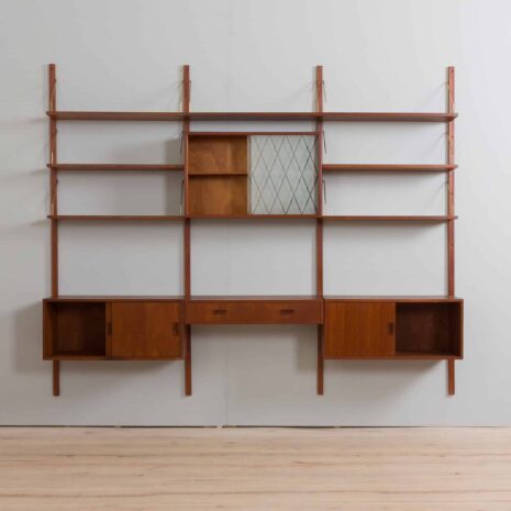 22164 Teak wall unit with 4 cabinets and modular shelving system by Sorensen Cadovius, Denmark 1960s-6 Teak wall unit with cabinets and modular shelving system by Sorensen Cadovius Denmark s