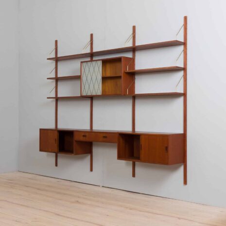 22164 Teak wall unit with 4 cabinets and modular shelving system by Sorensen Cadovius, Denmark 1960s-7 Teak wall unit with cabinets and modular shelving system by Sorensen Cadovius Denmark s