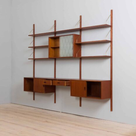22164 Teak wall unit with 4 cabinets and modular shelving system by Sorensen Cadovius, Denmark 1960s-8 Teak wall unit with cabinets and modular shelving system by Sorensen Cadovius Denmark s