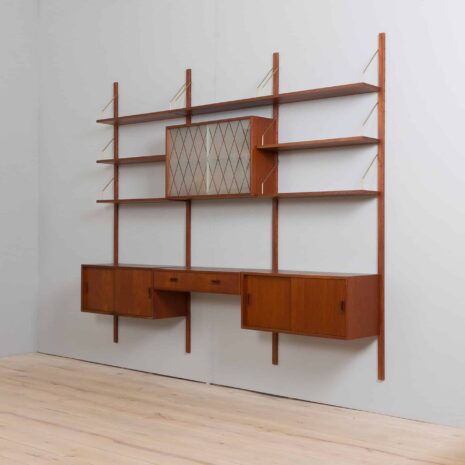 22164 Teak wall unit with 4 cabinets and modular shelving system by Sorensen Cadovius, Denmark 1960s-9 Teak wall unit with cabinets and modular shelving system by Sorensen Cadovius Denmark s