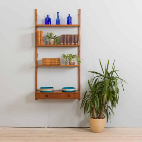 22165 Danish teak wall unit with a minimal deskshelf and 3 shelves in Cadovius Sorensen style-1 Danish teak wall unit with a minimal deskshelf and shelves in Cadovius Sorensen style