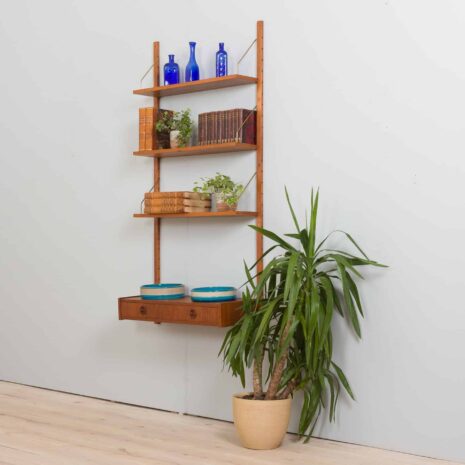 Danish teak wall unit with a minimal deskshelf and  shelves in Cadovius Sorensen style