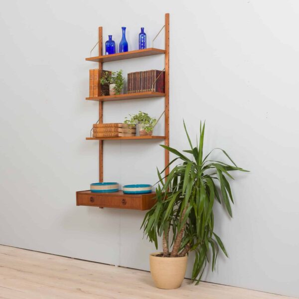 Danish teak wall unit with a minimal deskshelf and  shelves in Cadovius Sorensen style