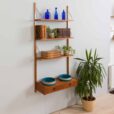 Danish teak wall unit with a minimal deskshelf and  shelves in Cadovius Sorensen style