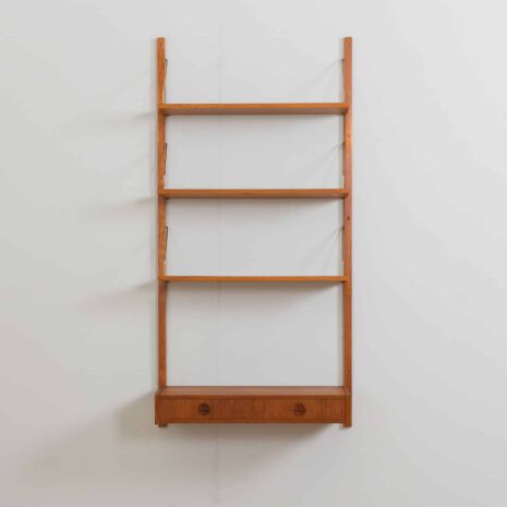 22165 Danish teak wall unit with a minimal deskshelf and 3 shelves in Cadovius Sorensen style-4 Danish teak wall unit with a minimal deskshelf and shelves in Cadovius Sorensen style