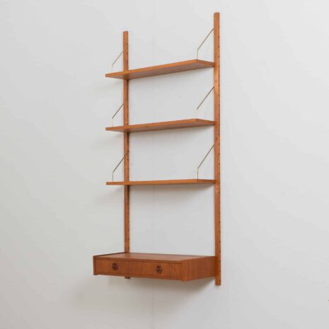 22165 Danish teak wall unit with a minimal deskshelf and 3 shelves in Cadovius Sorensen style-5 Danish teak wall unit with a minimal deskshelf and shelves in Cadovius Sorensen style