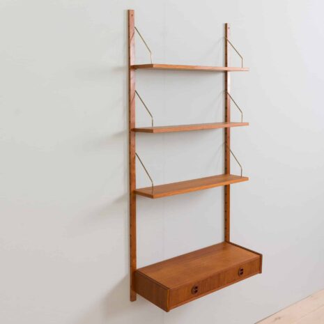 22165 Danish teak wall unit with a minimal deskshelf and 3 shelves in Cadovius Sorensen style-8 Danish teak wall unit with a minimal deskshelf and shelves in Cadovius Sorensen style