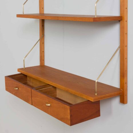 22167 Danish mid century entry wall unit with small console and 2 shelves.-9 Danish mid century entry wall unit with small console and shelves