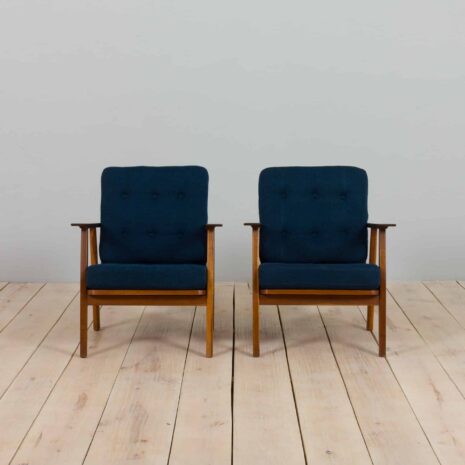 22172 Fauteuils danois du milieu du siècle avec laine bleue-2 Danish mid century armchairs with blue wool