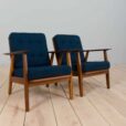 Danish mid century armchairs with blue wool