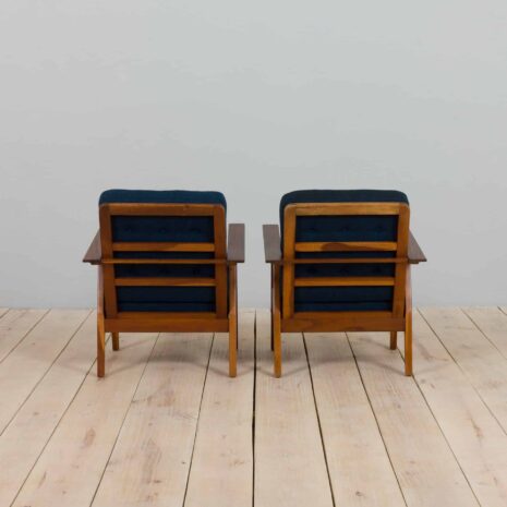 22172 Fauteuils danois du milieu du siècle avec laine bleue-4 Danish mid century armchairs with blue wool
