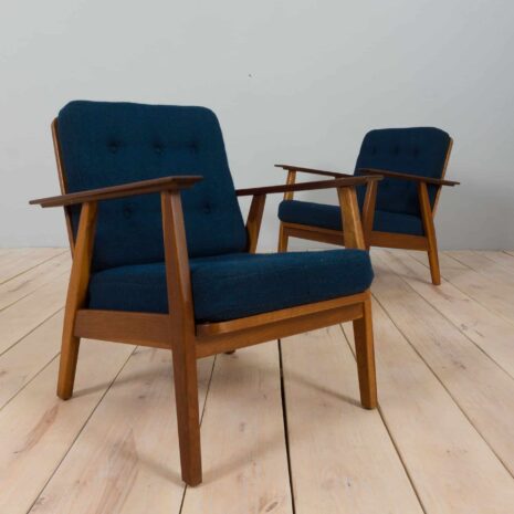 22172 Fauteuils danois du milieu du siècle avec laine bleue-5 Danish mid century armchairs with blue wool