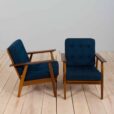 Danish mid century armchairs with blue wool