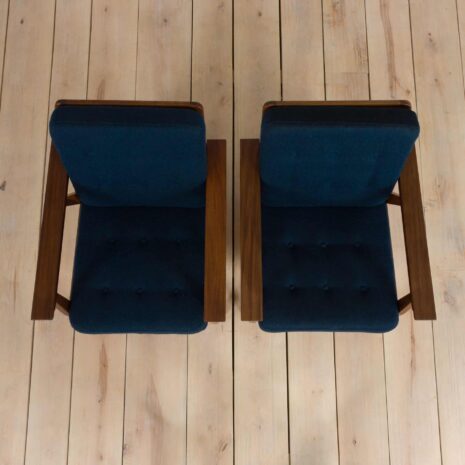 22172 Fauteuils danois du milieu du siècle avec laine bleue-7 Danish mid century armchairs with blue wool